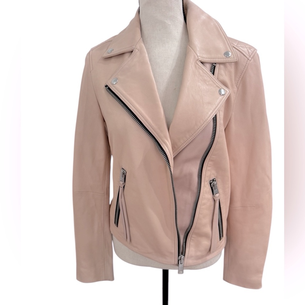 BNWT Allsaints Dalby leather moto jacket in nude pink size 6